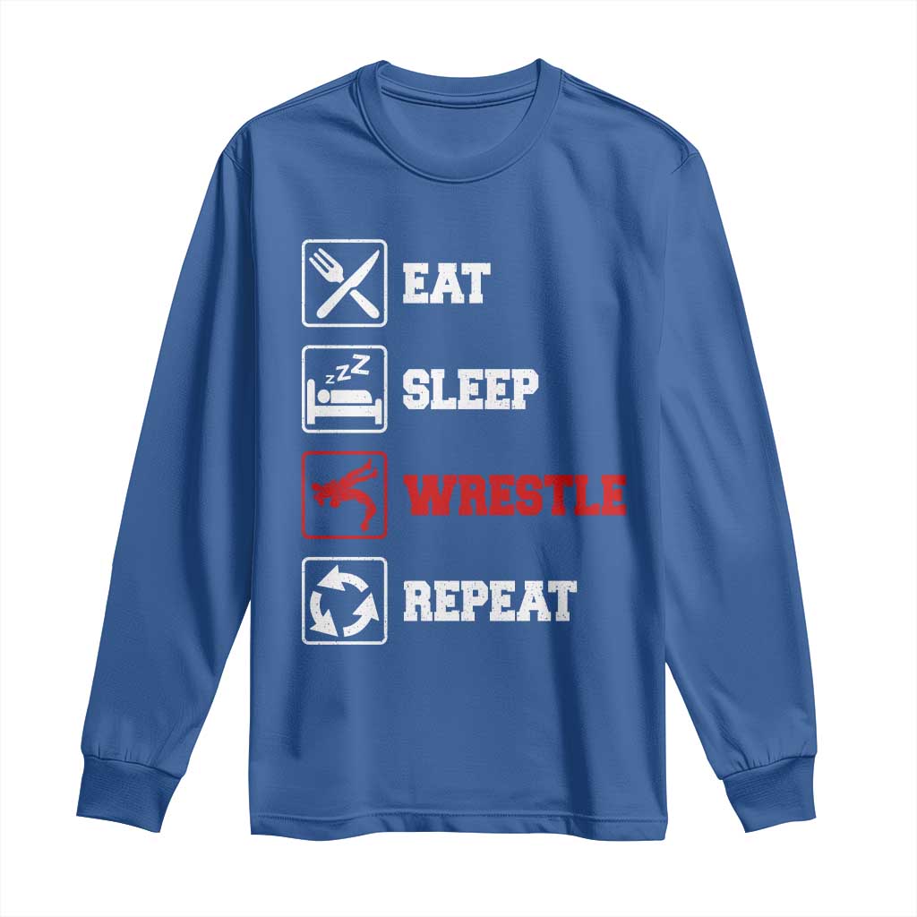 Eat Sleep Wrestle Repeat Long Sleeve Shirt Funny Wrestling Gym - Wonder Print Shop