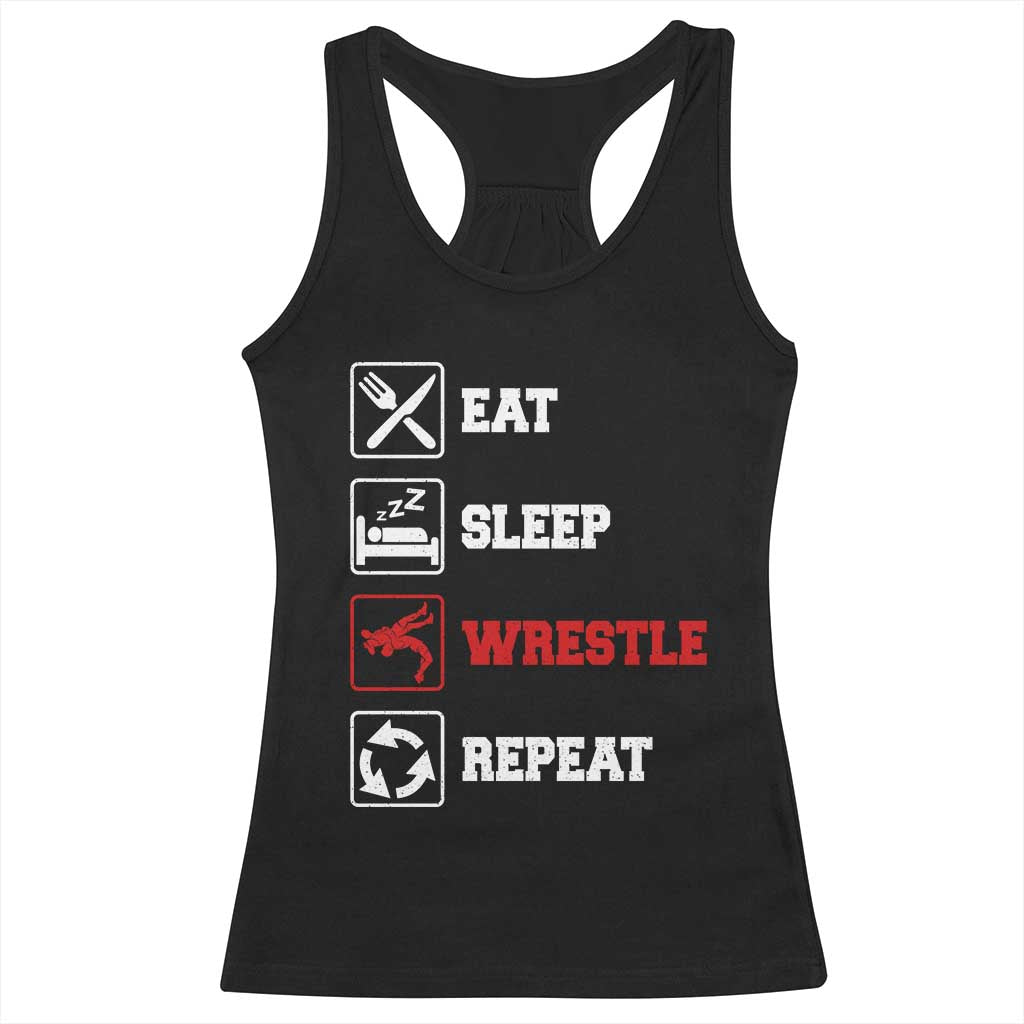 Eat Sleep Wrestle Repeat Racerback Tank Top Funny Wrestling Gym - Wonder Print Shop