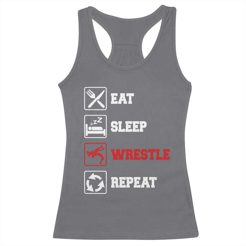 Eat Sleep Wrestle Repeat Racerback Tank Top Funny Wrestling Gym - Wonder Print Shop