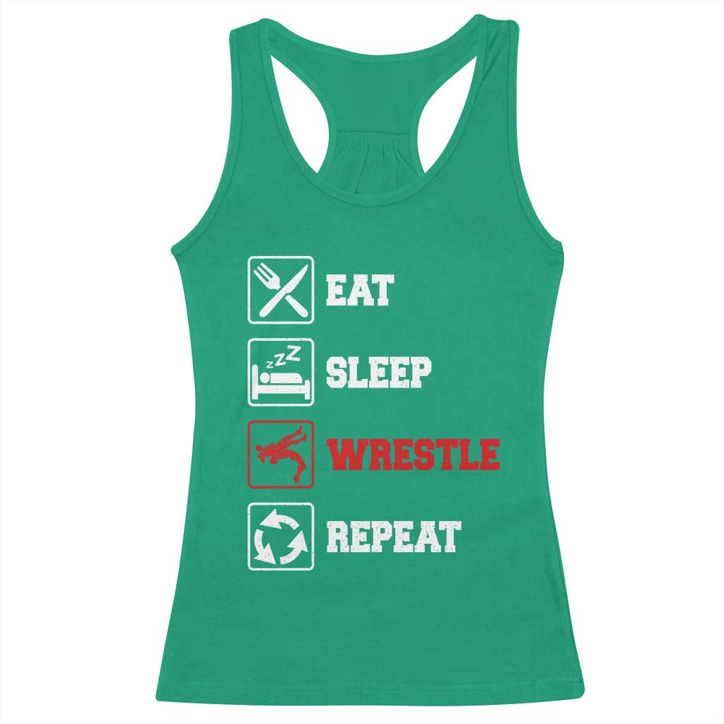 Eat Sleep Wrestle Repeat Racerback Tank Top Funny Wrestling Gym - Wonder Print Shop