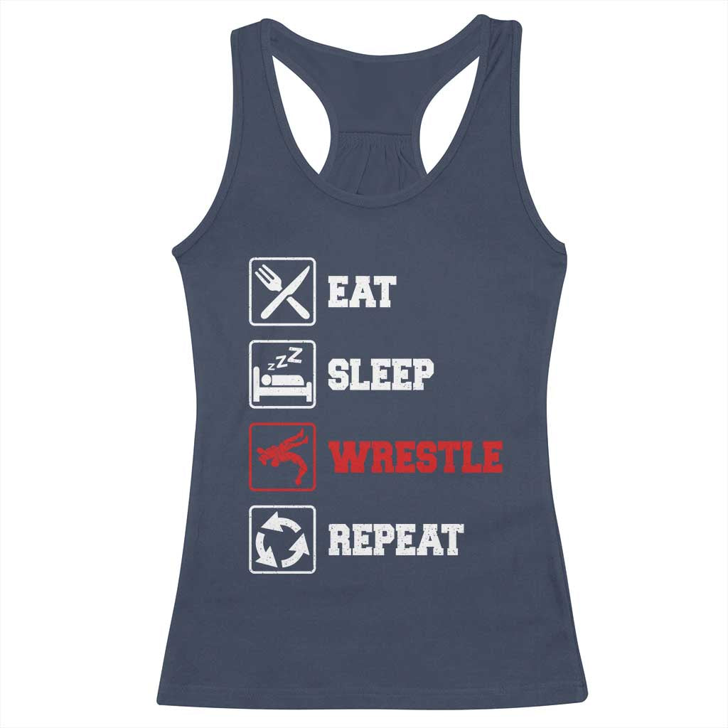 Eat Sleep Wrestle Repeat Racerback Tank Top Funny Wrestling Gym - Wonder Print Shop
