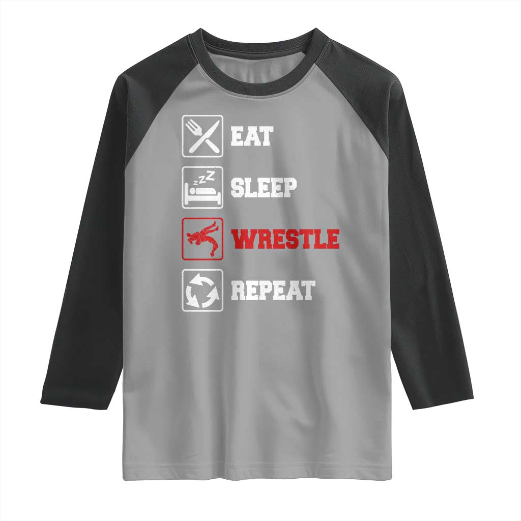 Eat Sleep Wrestle Repeat Raglan Shirt Funny Wrestling Gym - Wonder Print Shop