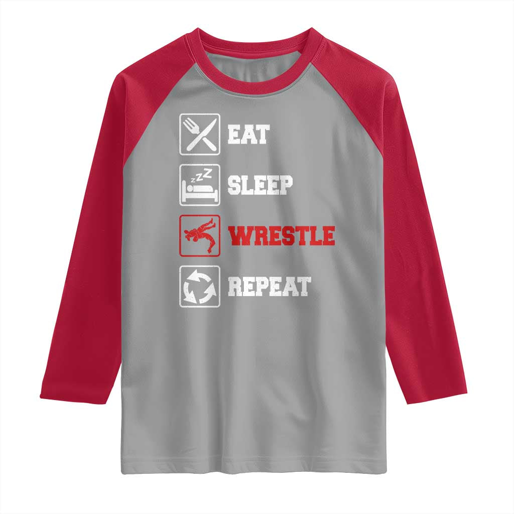 Eat Sleep Wrestle Repeat Raglan Shirt Funny Wrestling Gym - Wonder Print Shop