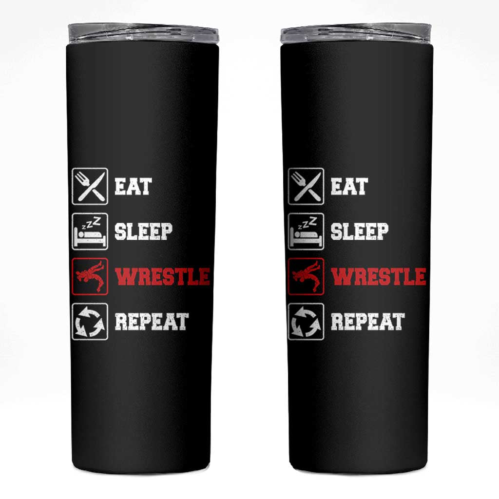 Eat Sleep Wrestle Repeat Skinny Tumbler Funny Wrestling Gym - Wonder Print Shop