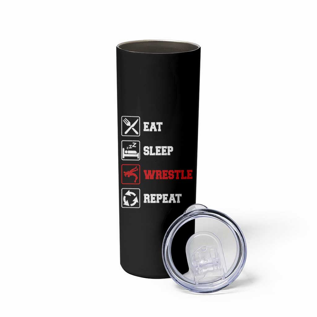 Eat Sleep Wrestle Repeat Skinny Tumbler Funny Wrestling Gym - Wonder Print Shop