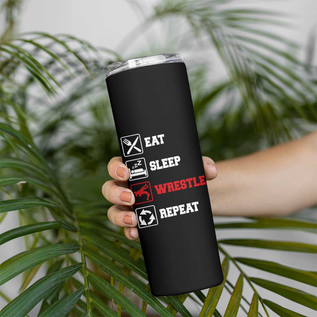 Eat Sleep Wrestle Repeat Skinny Tumbler Funny Wrestling Gym - Wonder Print Shop