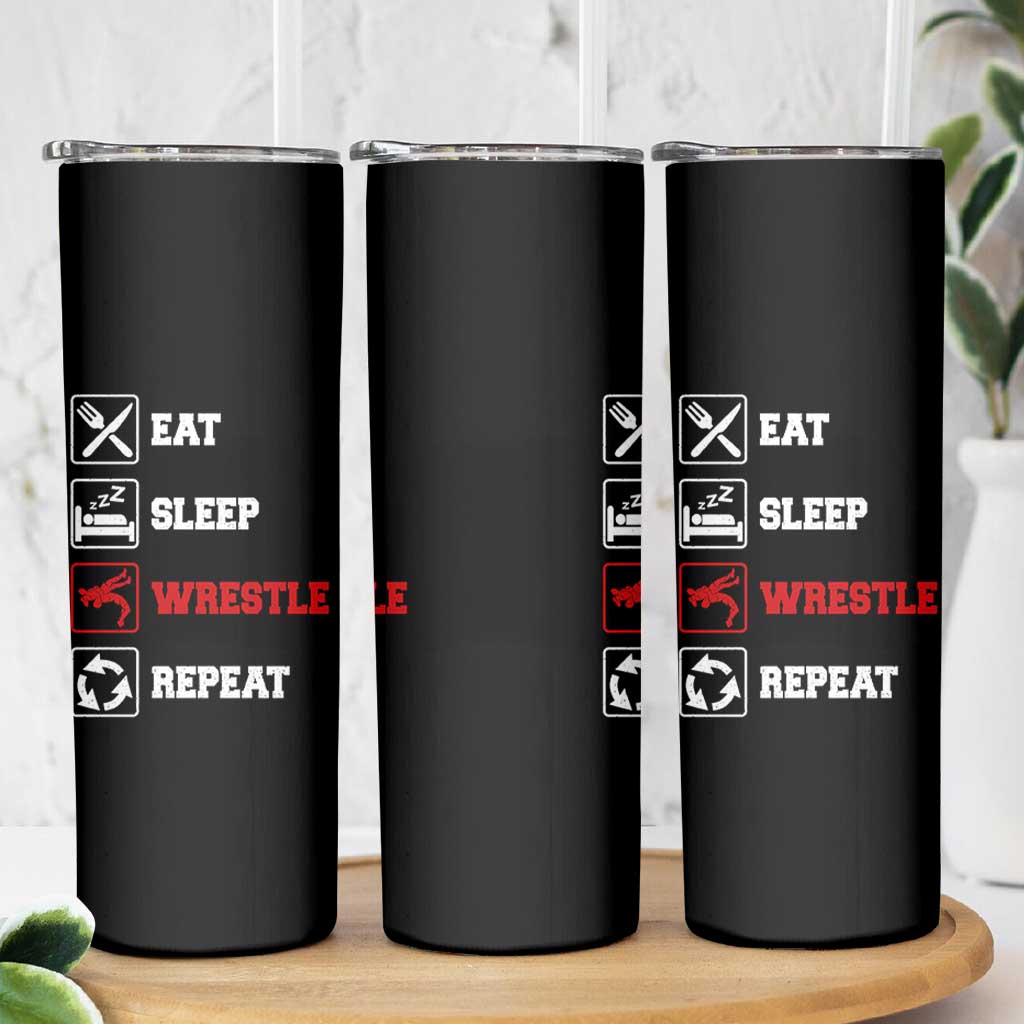 Eat Sleep Wrestle Repeat Skinny Tumbler Funny Wrestling Gym - Wonder Print Shop