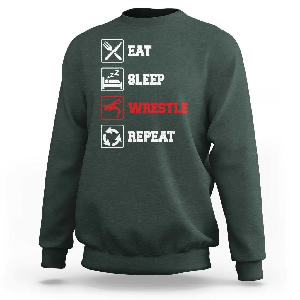 Eat Sleep Wrestle Repeat Sweatshirt Funny Wrestling Gym - Wonder Print Shop