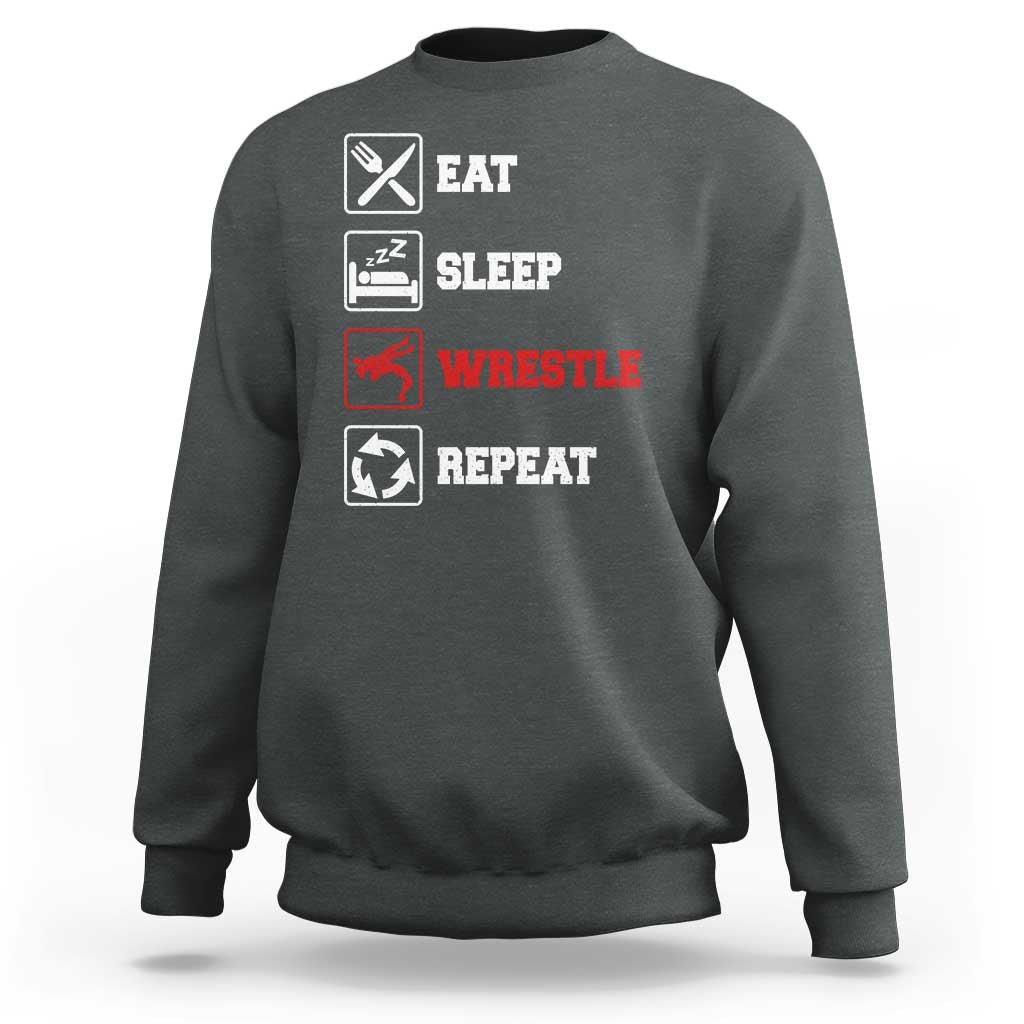 Eat Sleep Wrestle Repeat Sweatshirt Funny Wrestling Gym - Wonder Print Shop