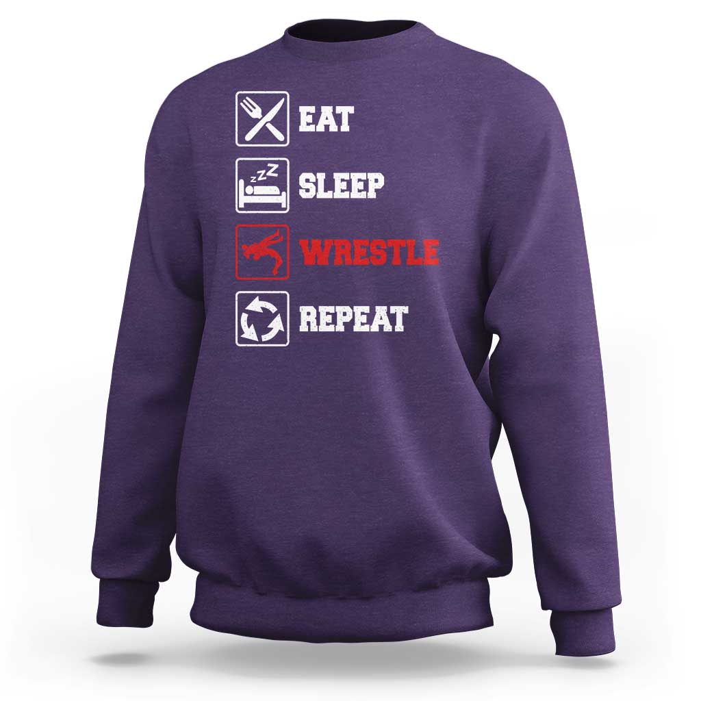 Eat Sleep Wrestle Repeat Sweatshirt Funny Wrestling Gym - Wonder Print Shop
