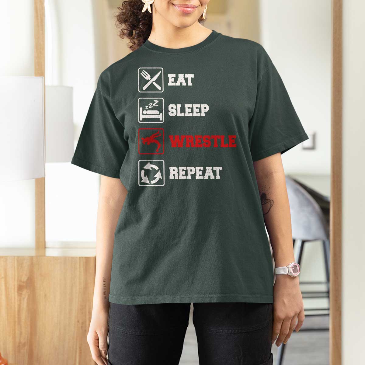 Eat Sleep Wrestle Repeat T Shirt For Women Funny Wrestling Gym - Wonder Print Shop