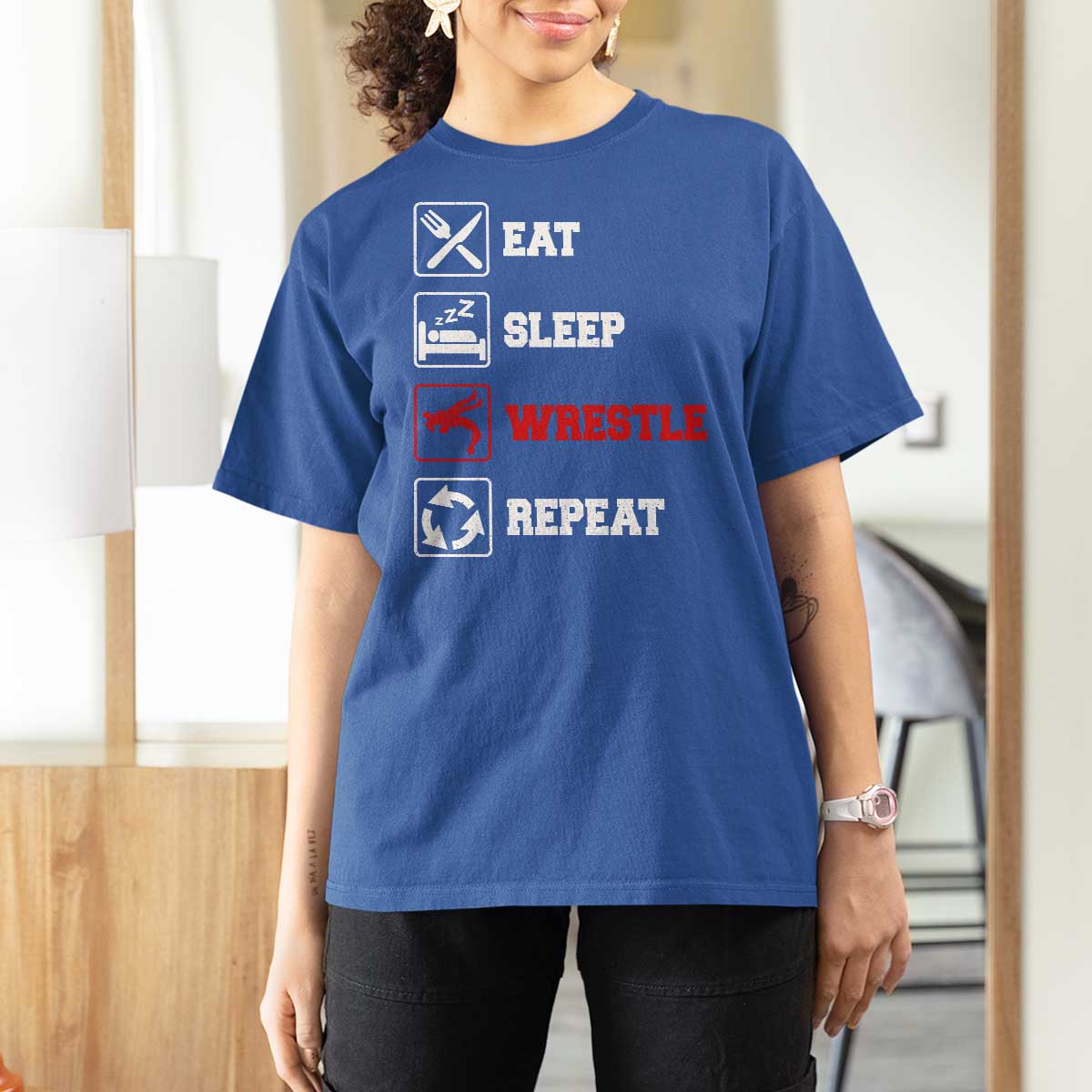 Eat Sleep Wrestle Repeat T Shirt For Women Funny Wrestling Gym - Wonder Print Shop