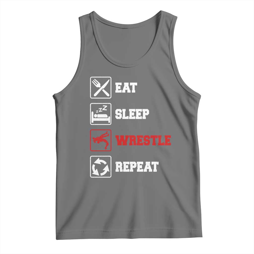 Eat Sleep Wrestle Repeat Tank Top Funny Wrestling Gym - Wonder Print Shop