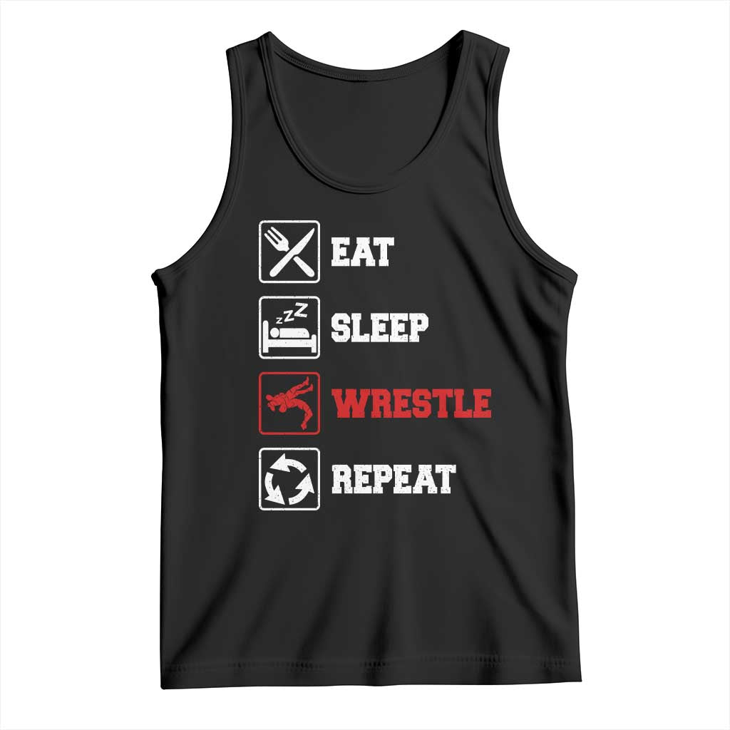 Eat Sleep Wrestle Repeat Tank Top Funny Wrestling Gym - Wonder Print Shop