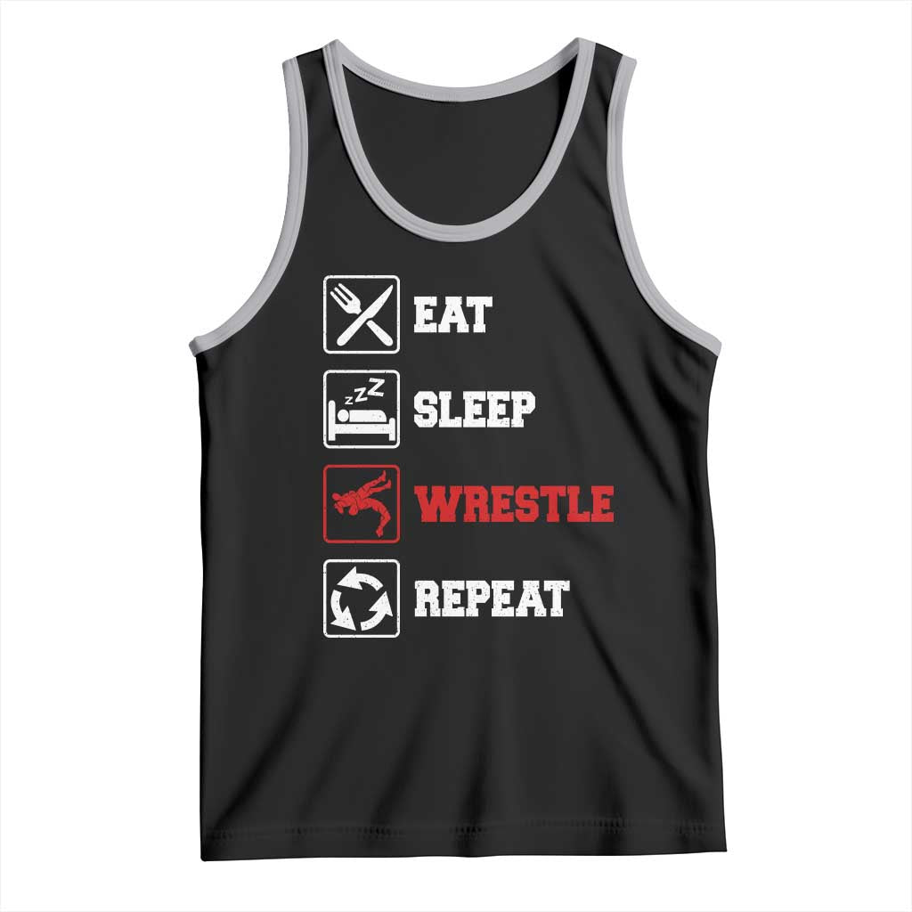 Eat Sleep Wrestle Repeat Tank Top Funny Wrestling Gym - Wonder Print Shop