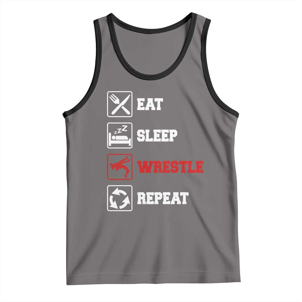 Eat Sleep Wrestle Repeat Tank Top Funny Wrestling Gym - Wonder Print Shop