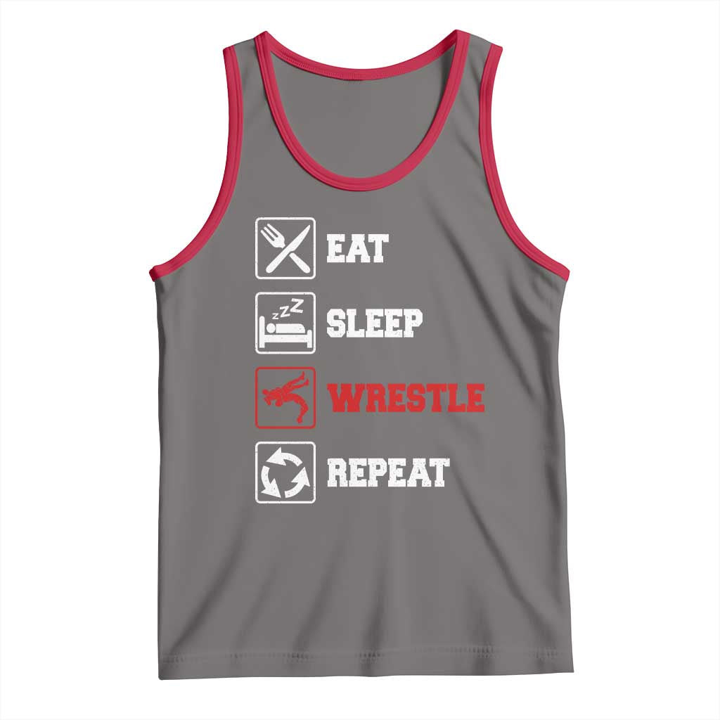 Eat Sleep Wrestle Repeat Tank Top Funny Wrestling Gym - Wonder Print Shop