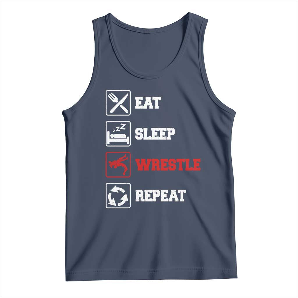 Eat Sleep Wrestle Repeat Tank Top Funny Wrestling Gym - Wonder Print Shop