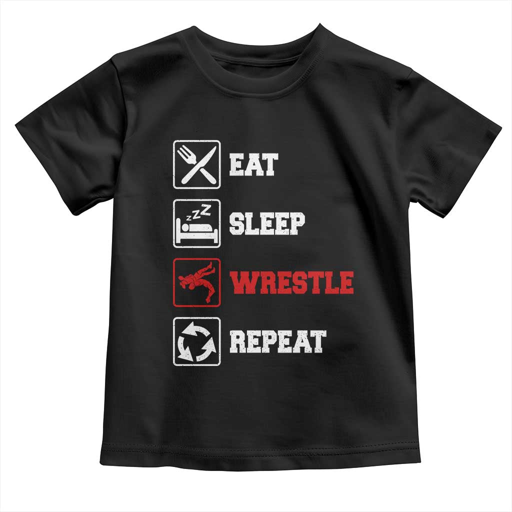 Eat Sleep Wrestle Repeat Toddler T Shirt Funny Wrestling Gym - Wonder Print Shop