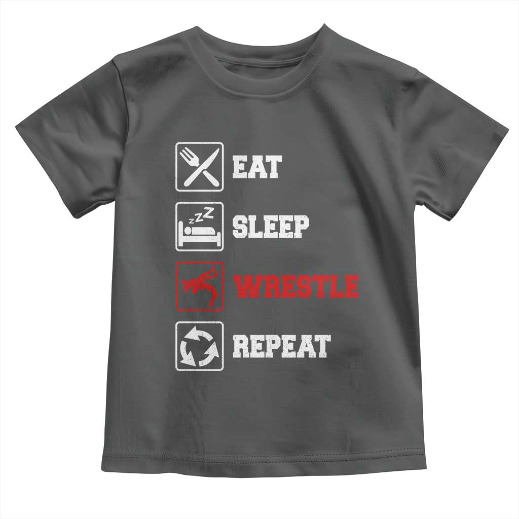 Eat Sleep Wrestle Repeat Toddler T Shirt Funny Wrestling Gym - Wonder Print Shop