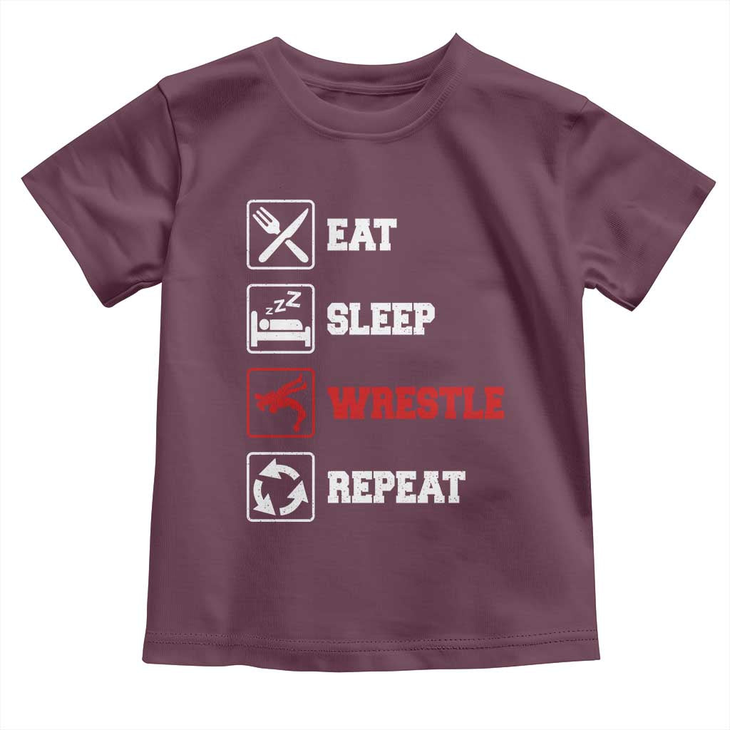 Eat Sleep Wrestle Repeat Toddler T Shirt Funny Wrestling Gym - Wonder Print Shop
