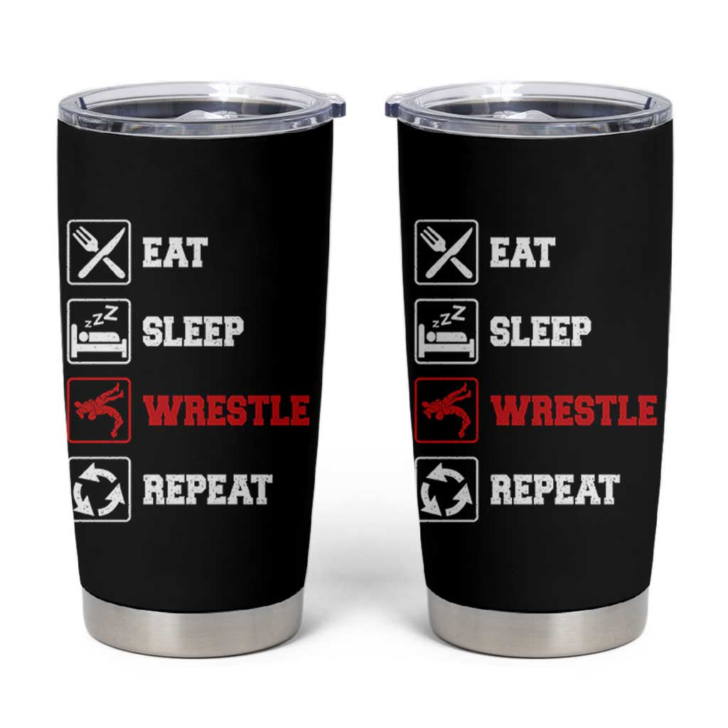 Eat Sleep Wrestle Repeat Tumbler Cup Funny Wrestling Gym - Wonder Print Shop