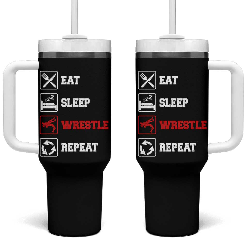 Eat Sleep Wrestle Repeat Tumbler With Handle Funny Wrestling Gym - Wonder Print Shop