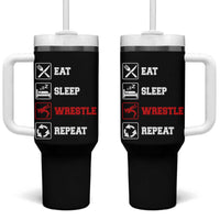 Eat Sleep Wrestle Repeat Tumbler With Handle Funny Wrestling Gym - Wonder Print Shop