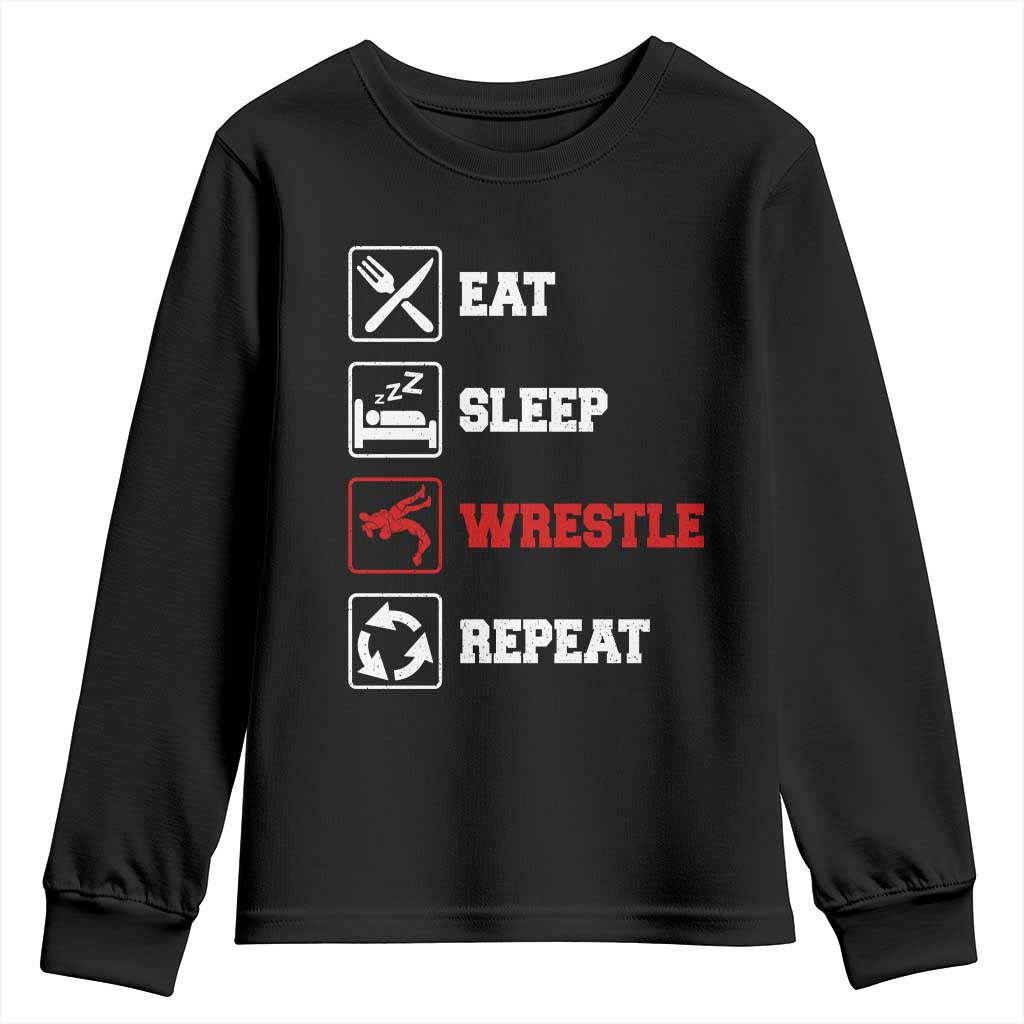 Eat Sleep Wrestle Repeat Youth Sweatshirt Funny Wrestling Gym - Wonder Print Shop