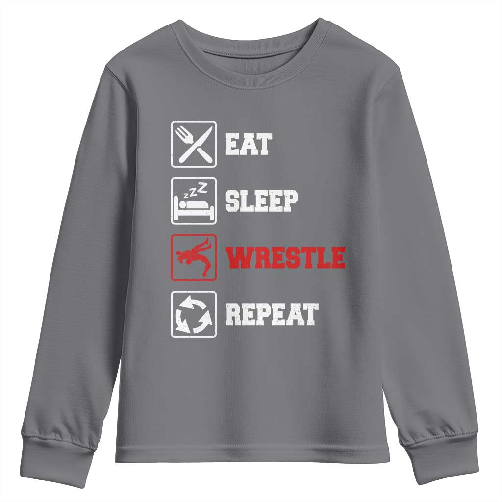 Eat Sleep Wrestle Repeat Youth Sweatshirt Funny Wrestling Gym - Wonder Print Shop