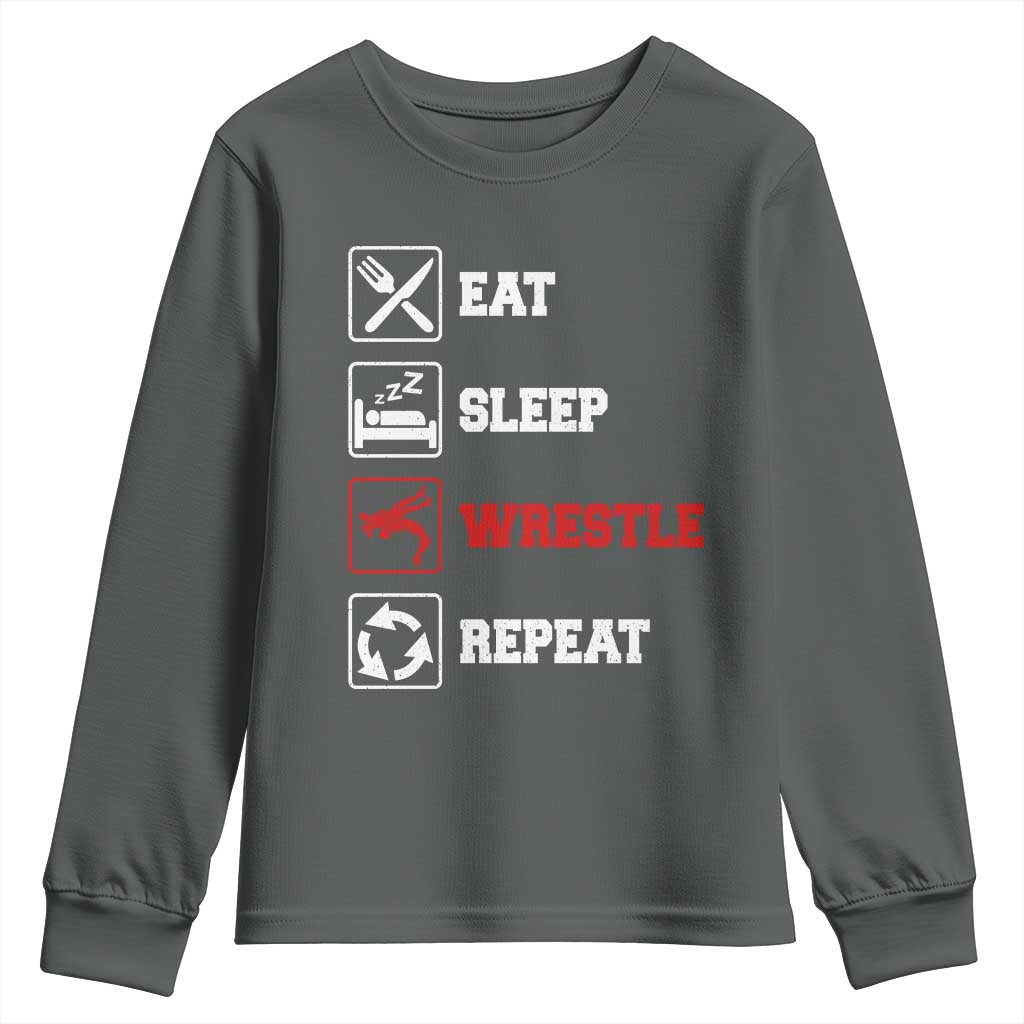 Eat Sleep Wrestle Repeat Youth Sweatshirt Funny Wrestling Gym - Wonder Print Shop