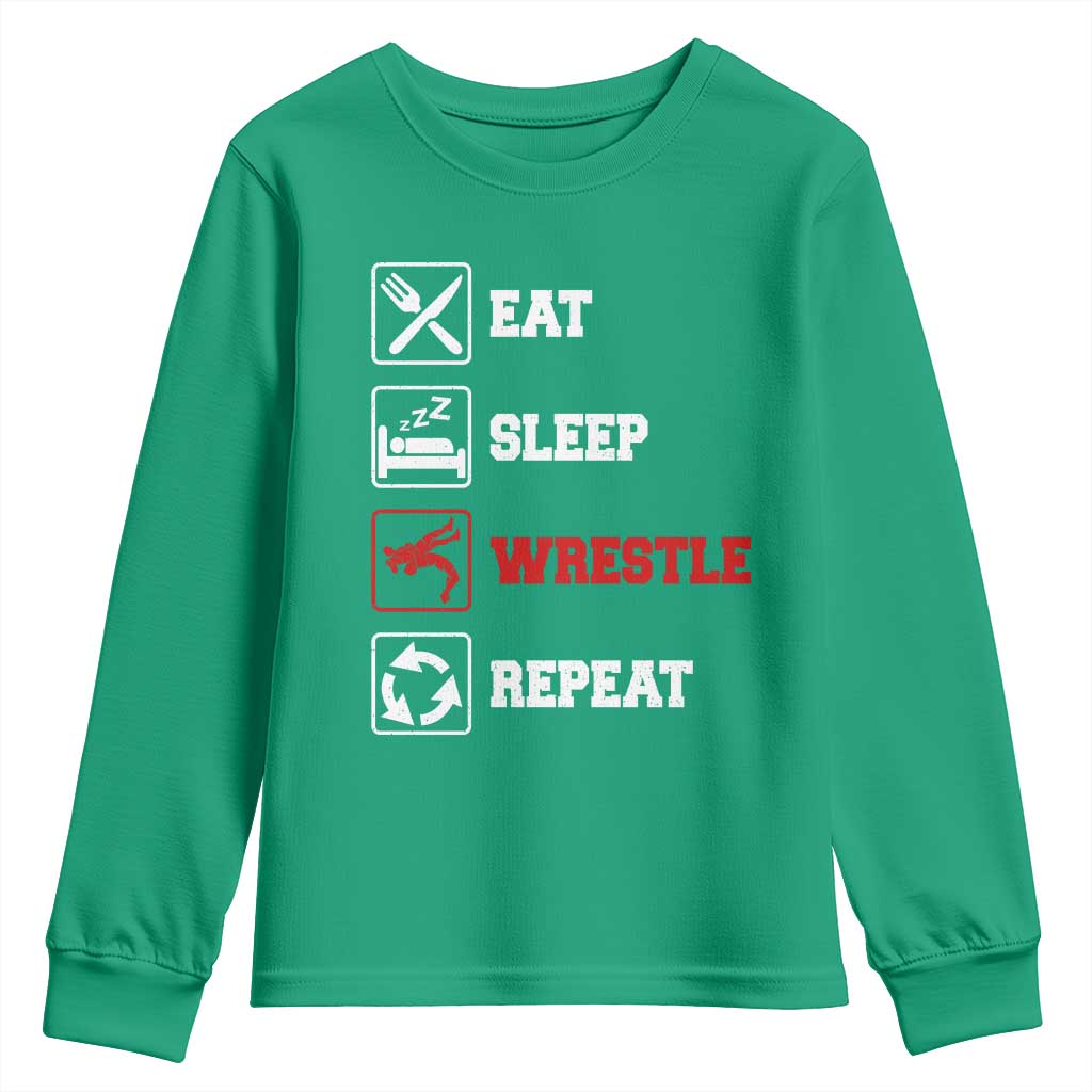 Eat Sleep Wrestle Repeat Youth Sweatshirt Funny Wrestling Gym - Wonder Print Shop