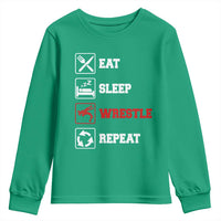 Eat Sleep Wrestle Repeat Youth Sweatshirt Funny Wrestling Gym - Wonder Print Shop
