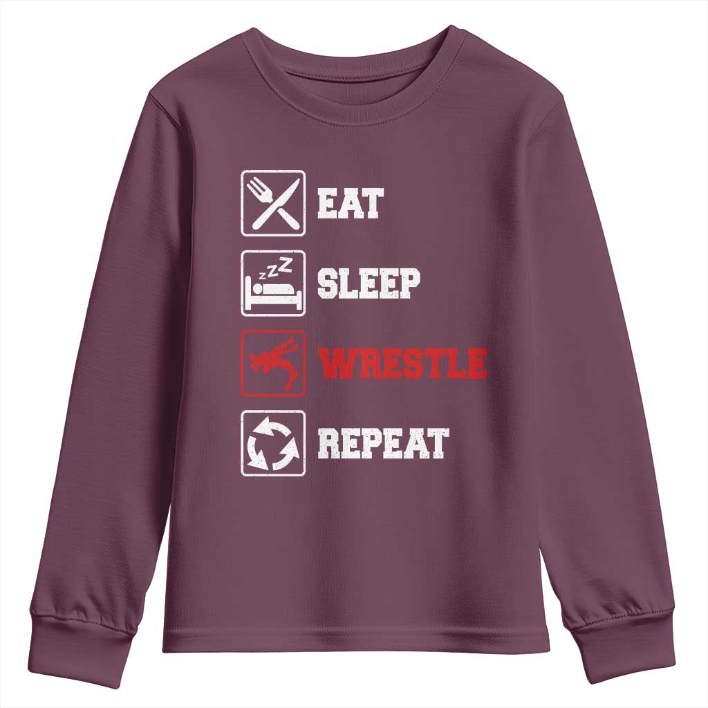 Eat Sleep Wrestle Repeat Youth Sweatshirt Funny Wrestling Gym - Wonder Print Shop