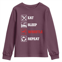 Eat Sleep Wrestle Repeat Youth Sweatshirt Funny Wrestling Gym - Wonder Print Shop