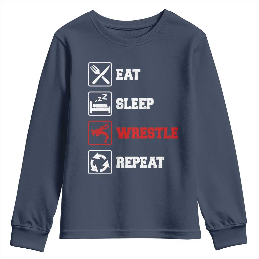 Eat Sleep Wrestle Repeat Youth Sweatshirt Funny Wrestling Gym - Wonder Print Shop