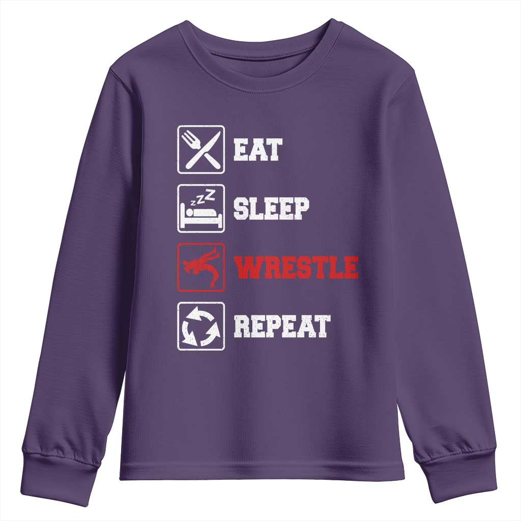 Eat Sleep Wrestle Repeat Youth Sweatshirt Funny Wrestling Gym - Wonder Print Shop
