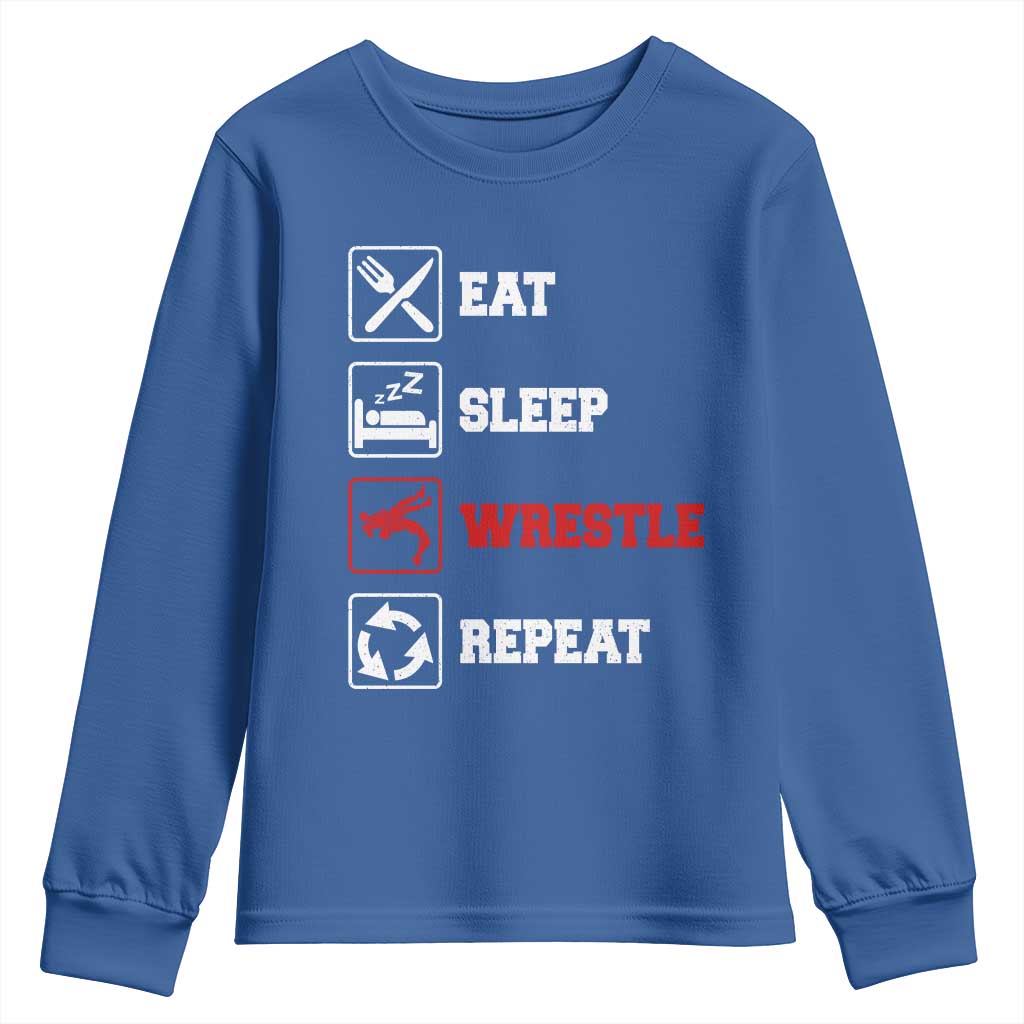 Eat Sleep Wrestle Repeat Youth Sweatshirt Funny Wrestling Gym - Wonder Print Shop