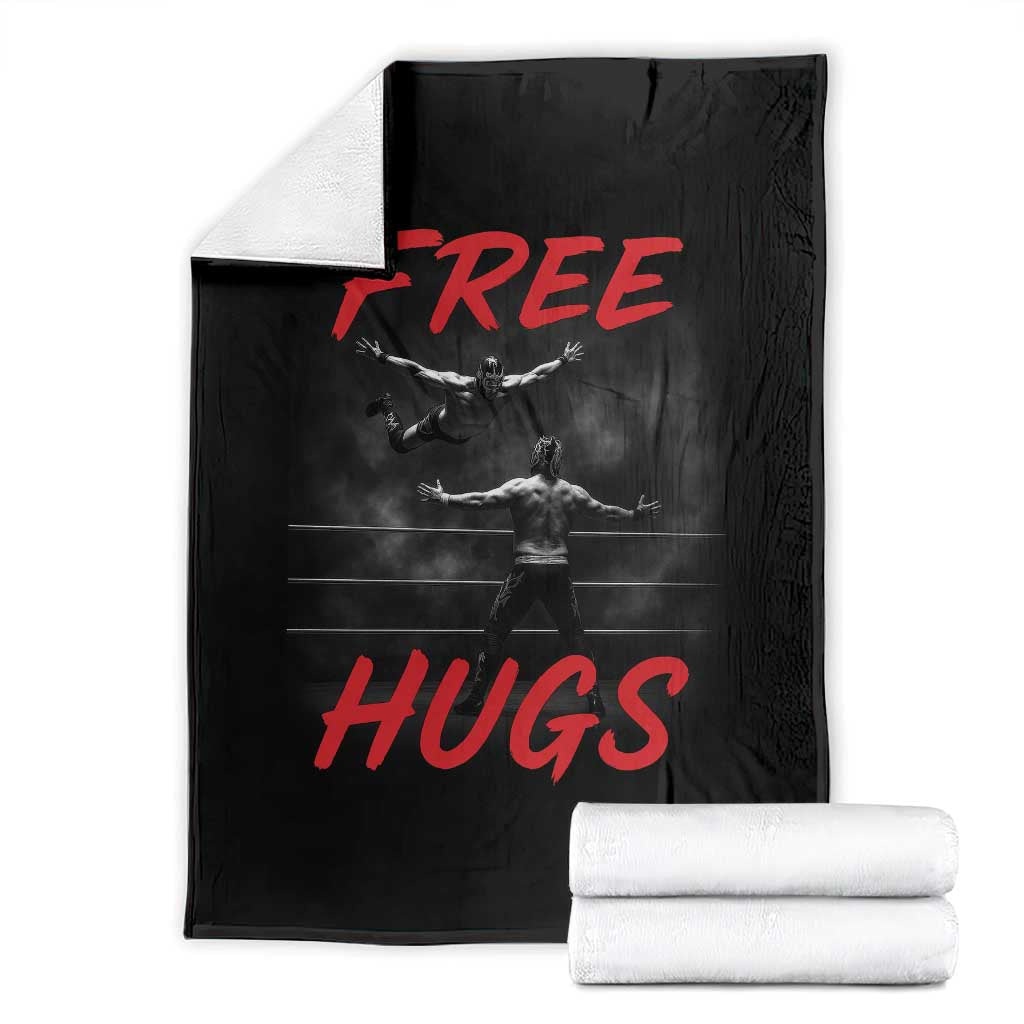 Free Hugs Wrestling Throw Blanket Funny Luchador Mexican Wrestler - Wonder Print Shop