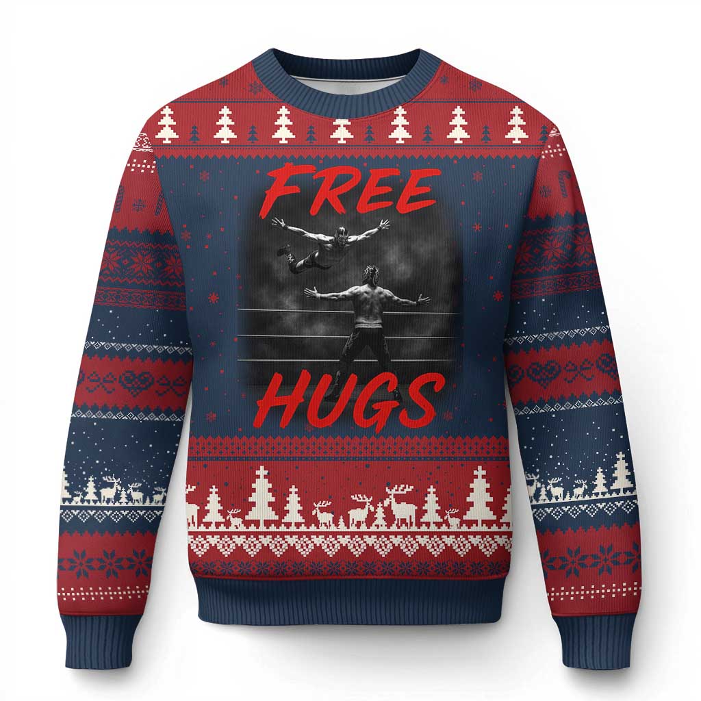 Free Hugs Wrestling Ugly Christmas Sweater Funny Luchador Mexican Wrestler - Wonder Print Shop