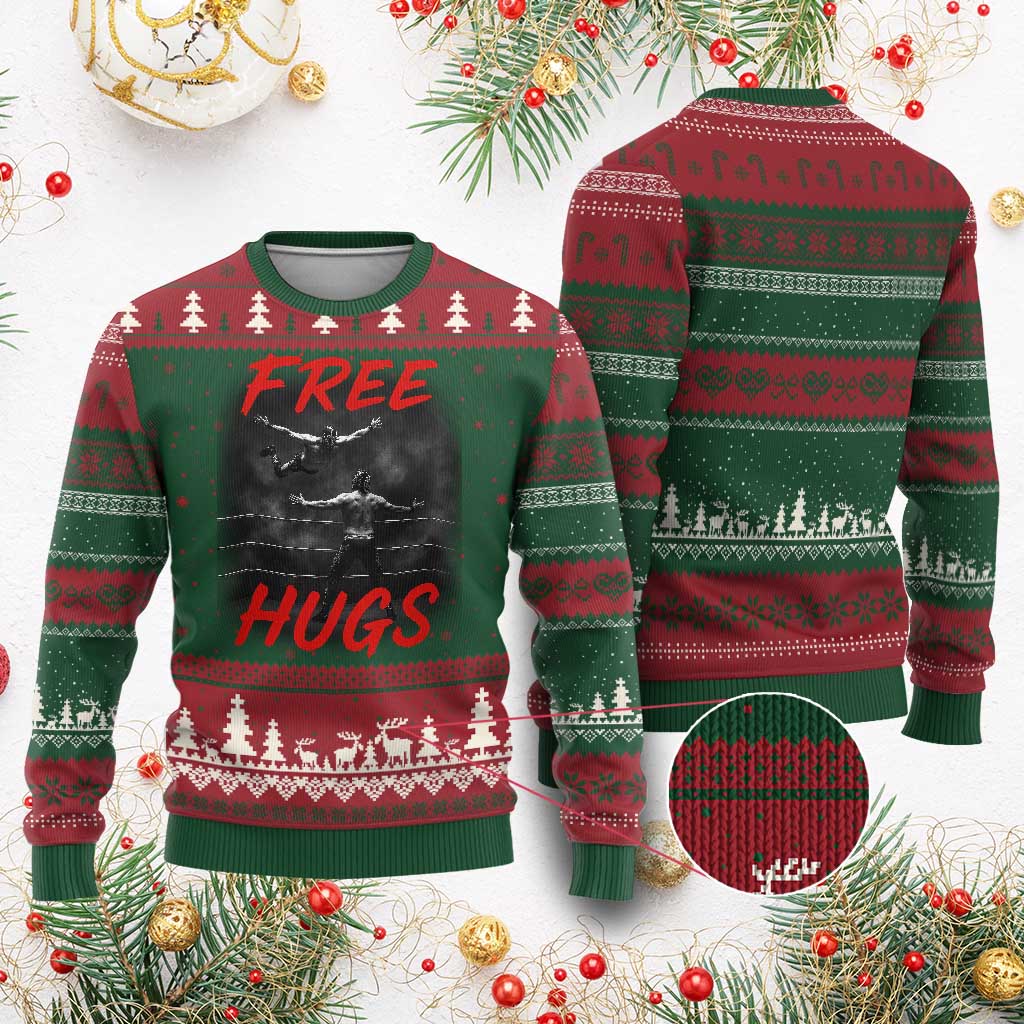 Free Hugs Wrestling Ugly Christmas Sweater Funny Luchador Mexican Wrestler - Wonder Print Shop