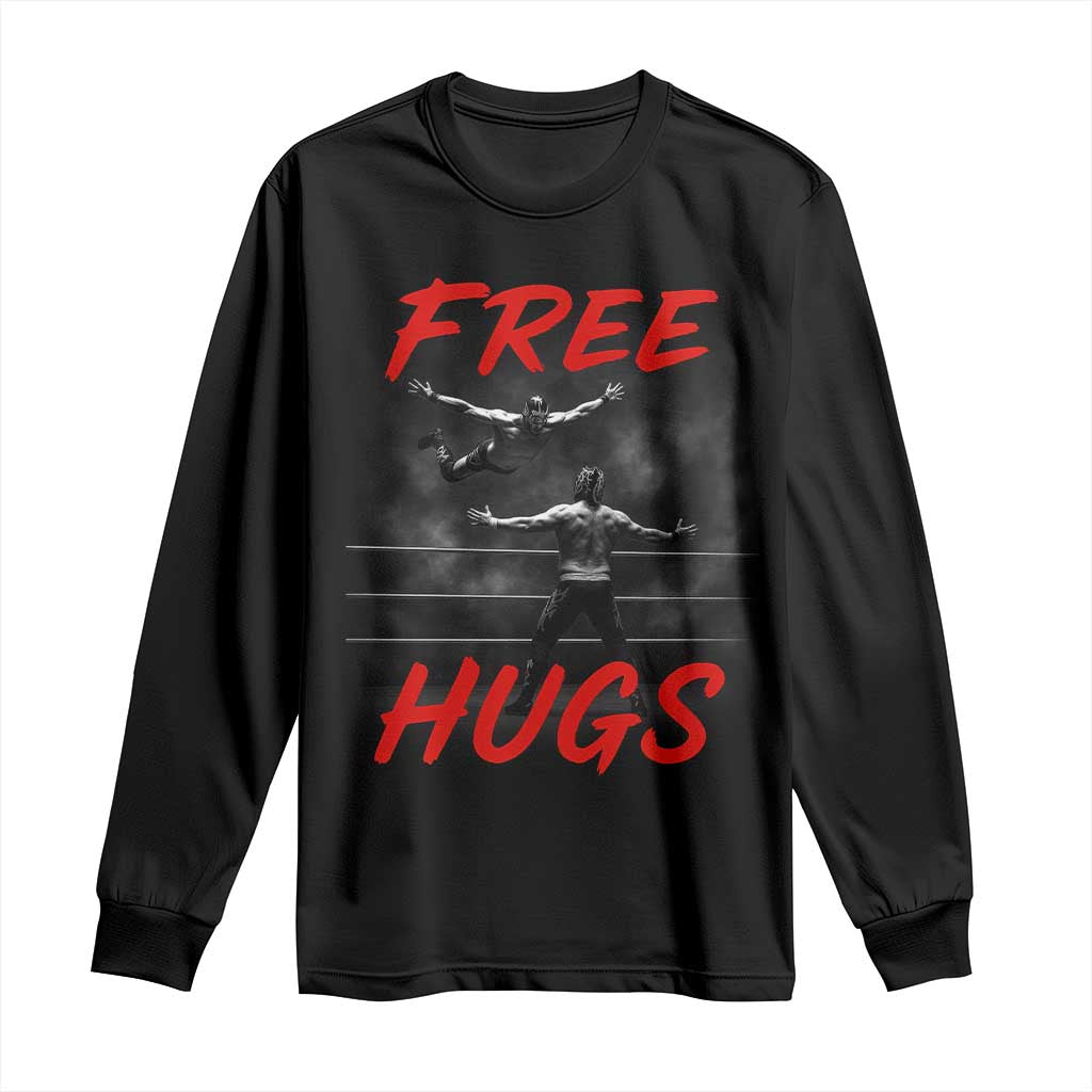 Free Hugs Wrestling Long Sleeve Shirt Funny Luchador Mexican Wrestler - Wonder Print Shop