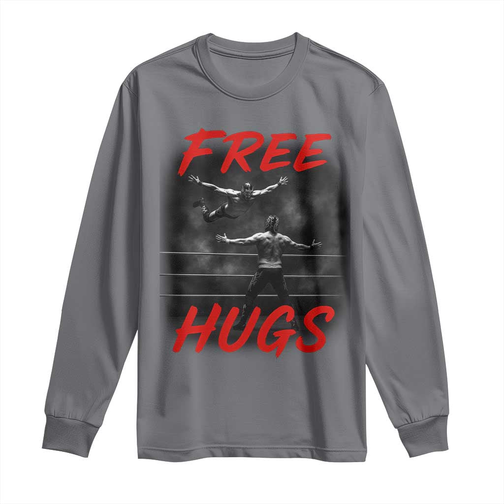 Free Hugs Wrestling Long Sleeve Shirt Funny Luchador Mexican Wrestler - Wonder Print Shop