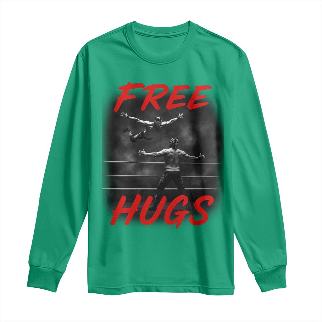 Free Hugs Wrestling Long Sleeve Shirt Funny Luchador Mexican Wrestler - Wonder Print Shop