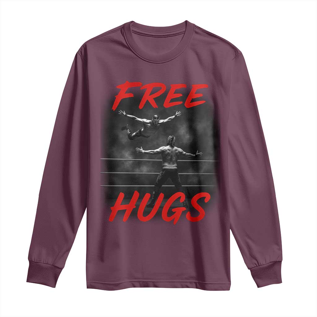 Free Hugs Wrestling Long Sleeve Shirt Funny Luchador Mexican Wrestler - Wonder Print Shop
