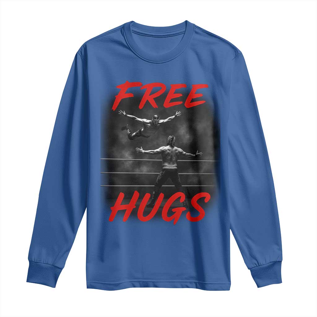 Free Hugs Wrestling Long Sleeve Shirt Funny Luchador Mexican Wrestler - Wonder Print Shop