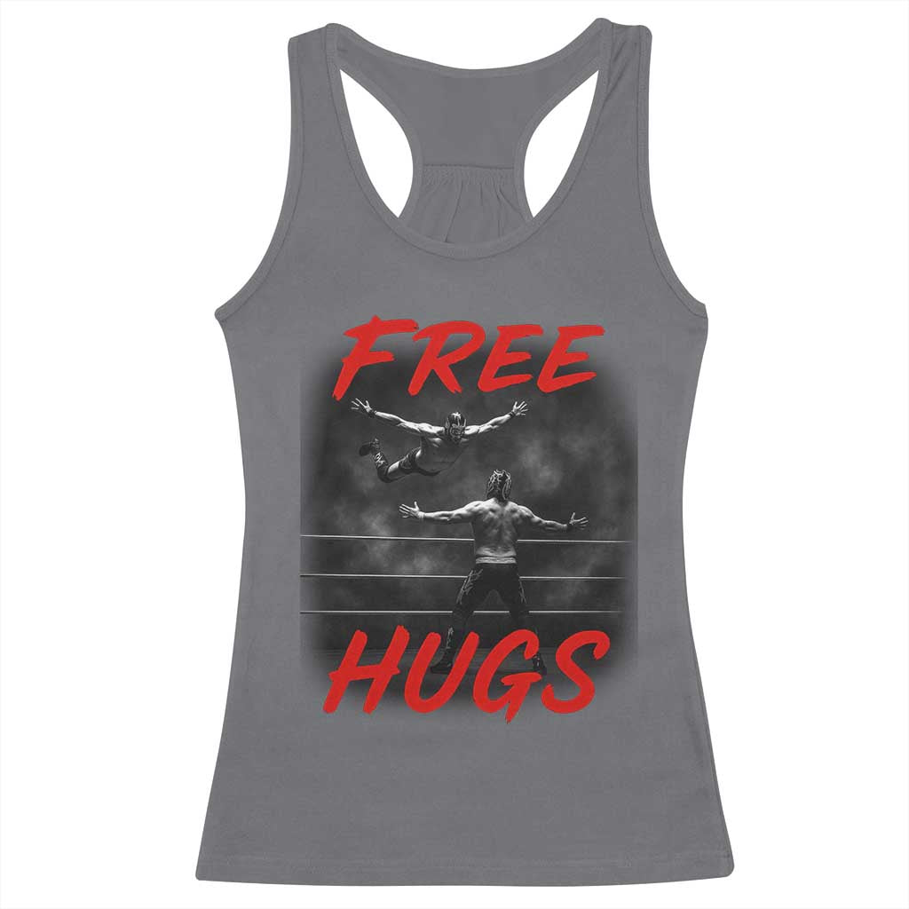 Free Hugs Wrestling Racerback Tank Top Funny Luchador Mexican Wrestler - Wonder Print Shop