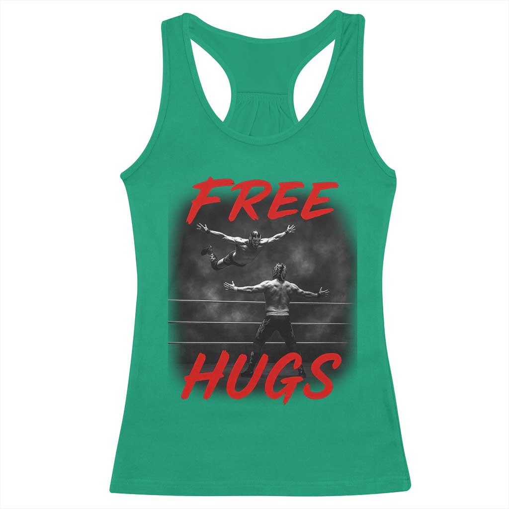 Free Hugs Wrestling Racerback Tank Top Funny Luchador Mexican Wrestler - Wonder Print Shop