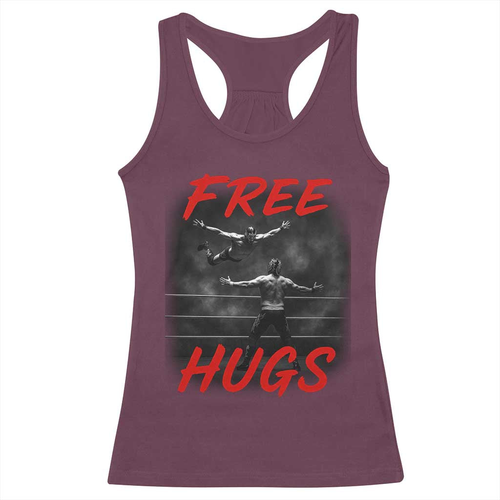 Free Hugs Wrestling Racerback Tank Top Funny Luchador Mexican Wrestler - Wonder Print Shop