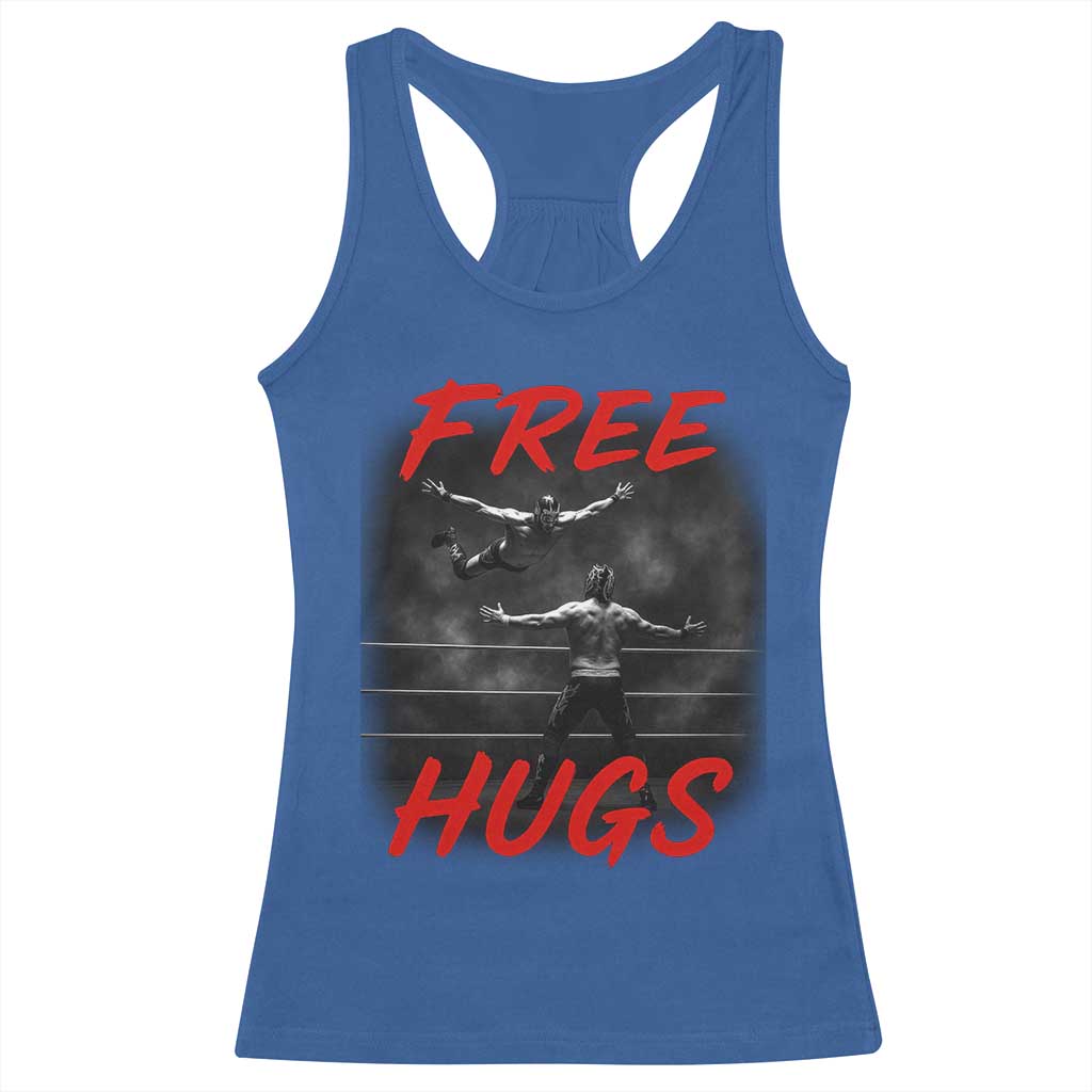 Free Hugs Wrestling Racerback Tank Top Funny Luchador Mexican Wrestler - Wonder Print Shop